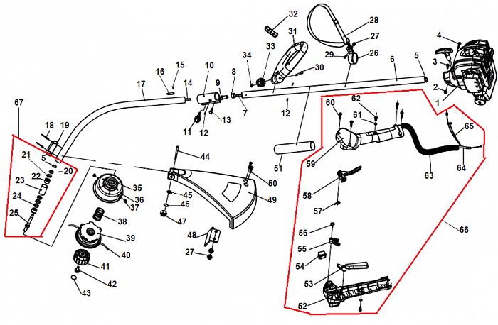 1 ШТАНГА - РУЧКА - ТРОС ТРИММЕР CHAMPION Т221