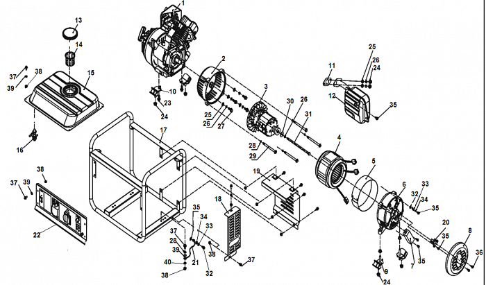1 ЯКОРЬ - СТАТОР - БЛОК AVR - БАК - АККУМУЛЯТОР GG1300 ГЕНЕРАТОР CHAMPION
