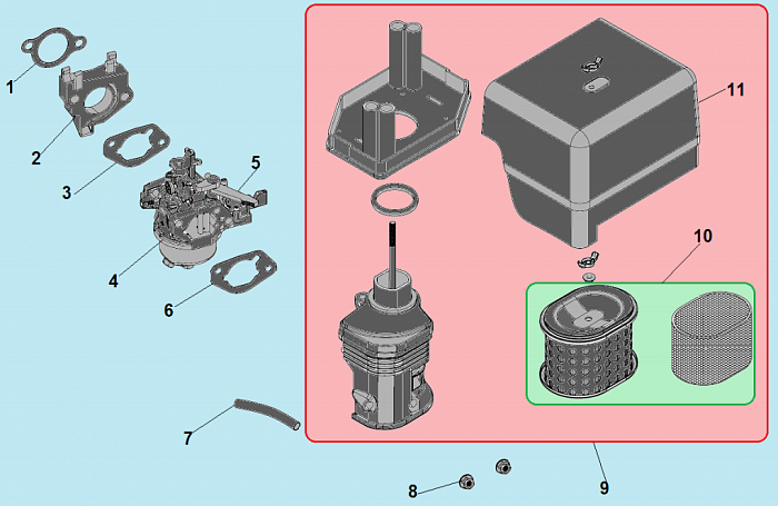9 КАРБЮРАТОР - ВОЗДУШНЫЙ ФИЛЬТР МОТОПОМПА CHAMPION GTP80H