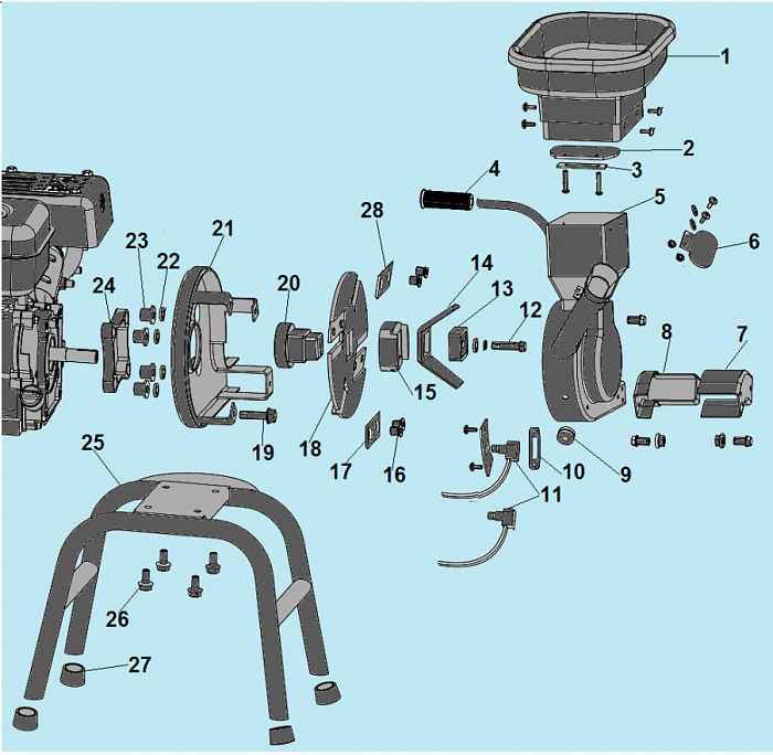 1 КОРПУС - НОЖИ - ВОРОНКА ИЗМЕЛЬЧИТЕЛЬ-ШРЕДЕР БЕНЗИНОВЫЙ CHAMPION SC2818