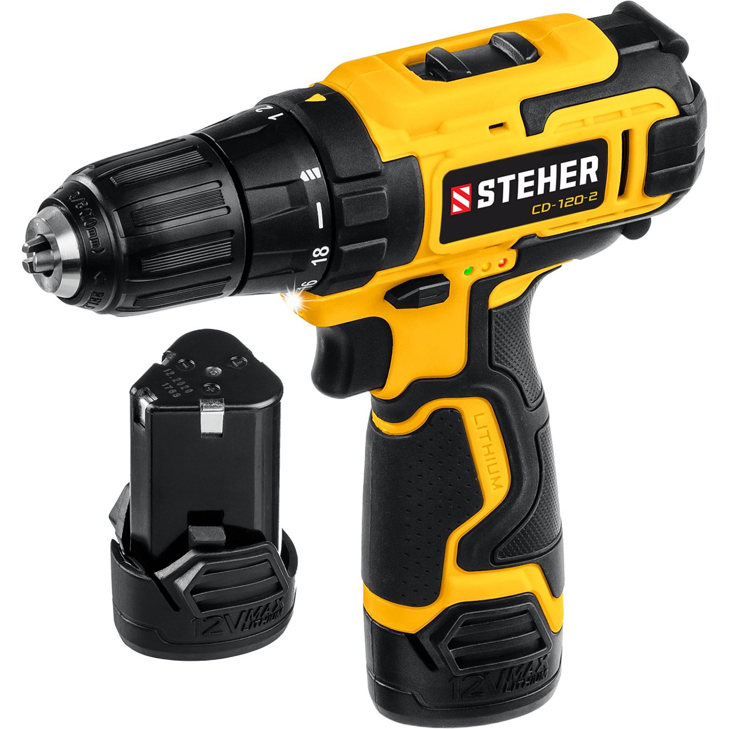 Дрель-шуруповерт, 2 АКБ (2 Ач), в кейсе CD-120-2