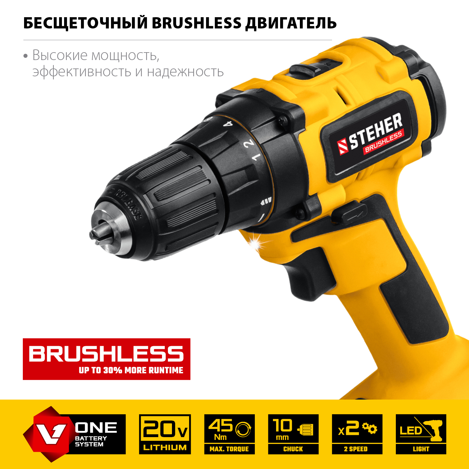 Бесщеточная дрель-шуруповерт, без АКБ, в коробке CDB-200