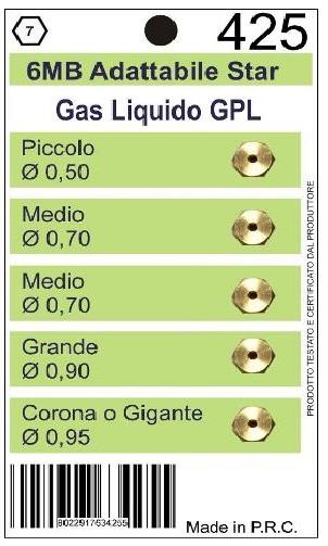 Набор жиклёров на балонный газ (Винт - Ключ 7: М6: ?-0.50мм: ?-0.70мм: ?-0.70мм: ?-0.90мм: ?-0.95мм)